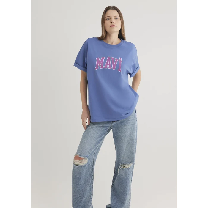Mavi 1600843-70662 Mavi Logo Baskılı Mavi Tişört