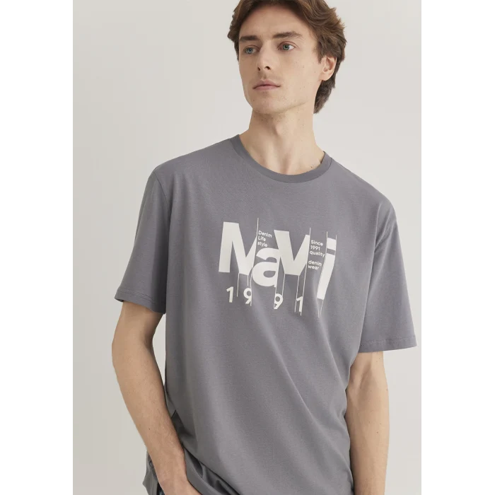 Mavi 0612461-80020 Mavi Logo Baskılı Gri Tişört