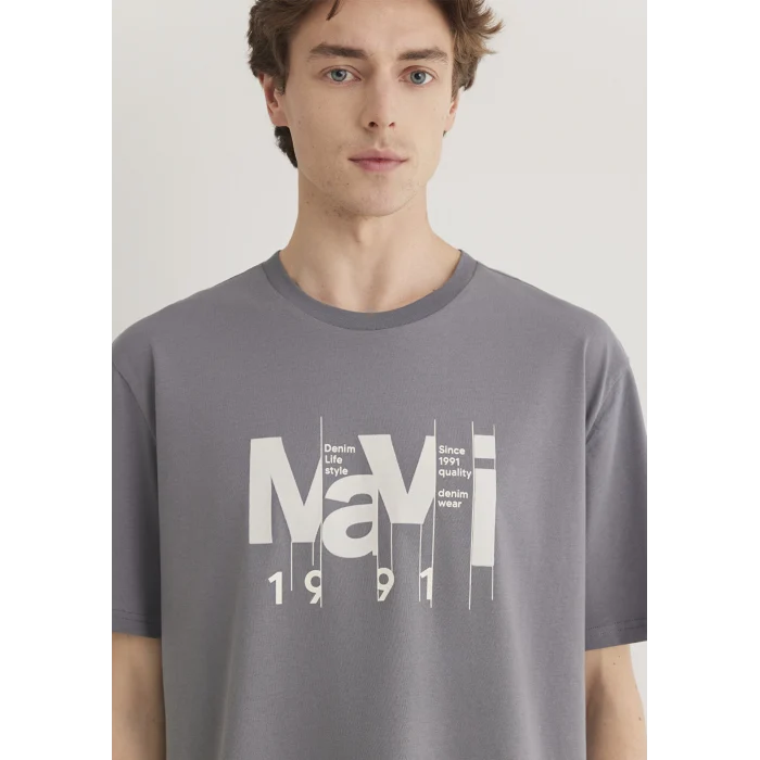 Mavi 0612461-80020 Mavi Logo Baskılı Gri Tişört