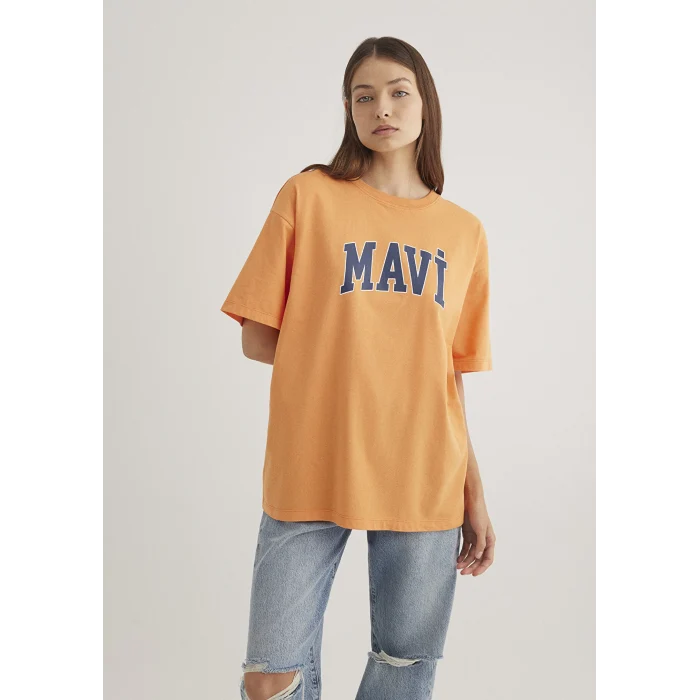 Mavi 1600843-71407 Mavi Logo Baskılı Turuncu Tişört