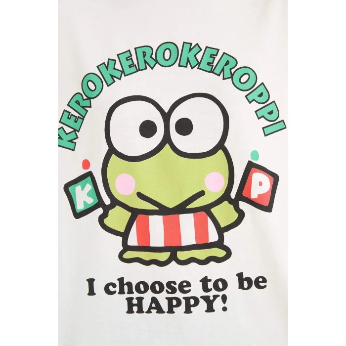 Defacto F1947 Beyaz Coool Hello Kitty Oversize Geniş Kalıp Sırt Baskılı Kısa Kollu Tişört