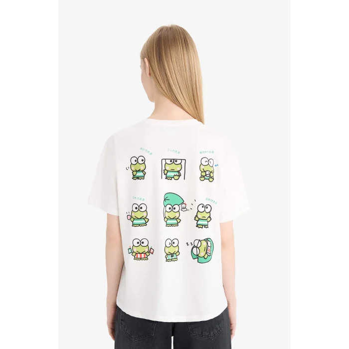 Defacto F1947 Beyaz Coool Hello Kitty Oversize Geniş Kalıp Sırt Baskılı Kısa Kollu Tişört