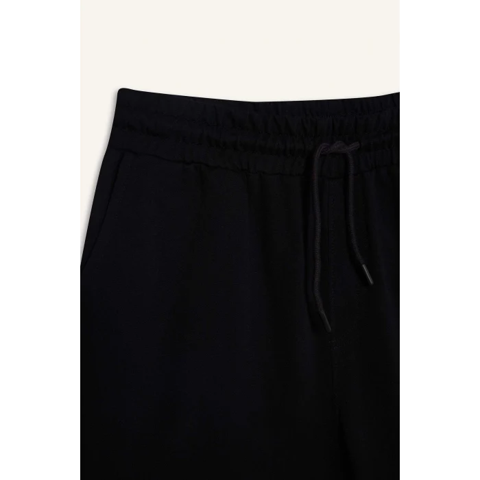 Defacto W1105 Siyah Slim Fit Dar Kesim Cepli Pamuklu Basic Düz Bermuda Şort