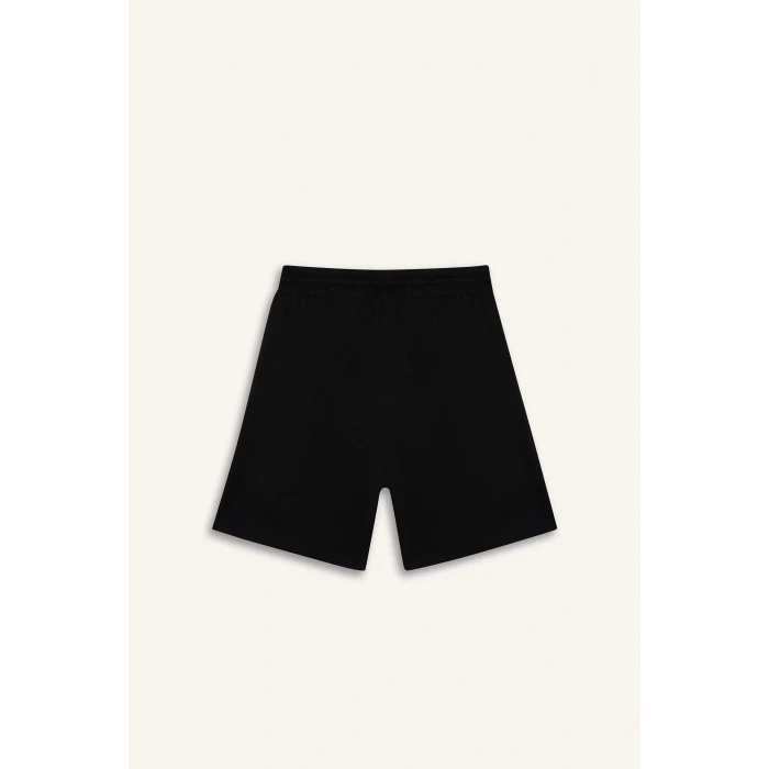 Defacto W1105 Siyah Slim Fit Dar Kesim Cepli Pamuklu Basic Düz Bermuda Şort