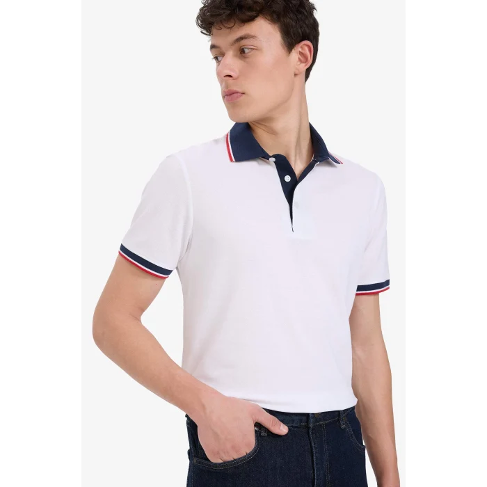 Defacto D7666 Beyaz Slim Fit Dar Kesim Pamuklu Kısa Kollu Polo Tişört