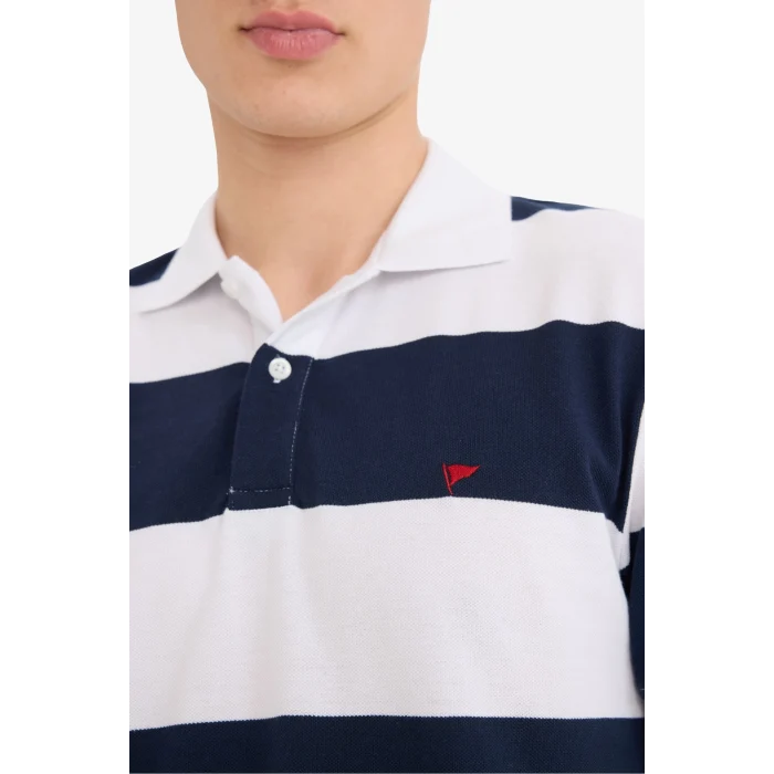 Defacto D7934 Beyaz Regular Fit Çizgili Kısa Kollu Polo Tişört