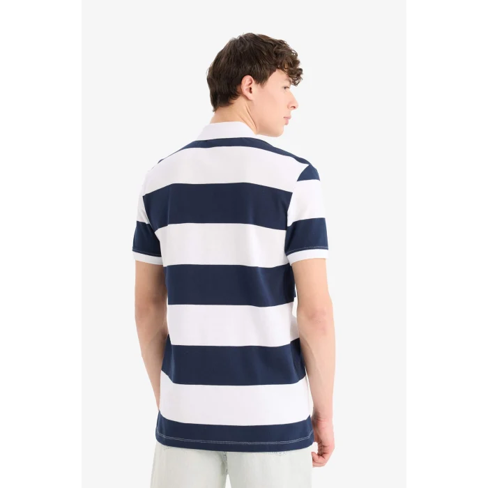 Defacto D7934 Beyaz Regular Fit Çizgili Kısa Kollu Polo Tişört