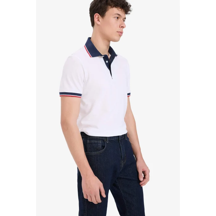 Defacto D7666 Beyaz Slim Fit Dar Kesim Pamuklu Kısa Kollu Polo Tişört