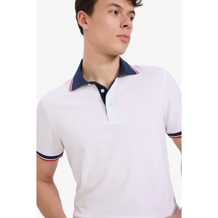 Defacto D7666 Beyaz Slim Fit Dar Kesim Pamuklu Kısa Kollu Polo Tişört