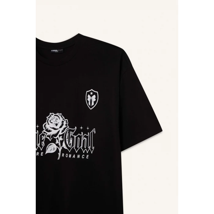 Defacto E4380 Siyah Coool Oversize Geniş Kalıp Bisiklet Yaka Kısa Kollu Tişört