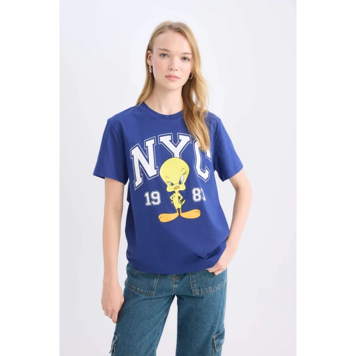 Defacto D9108 İndigo Coool Looney Tunes Regular Fit Baskılı Kısa Kollu Tişört
