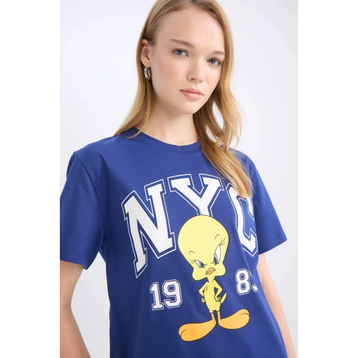 Defacto D9108 İndigo Coool Looney Tunes Regular Fit Baskılı Kısa Kollu Tişört