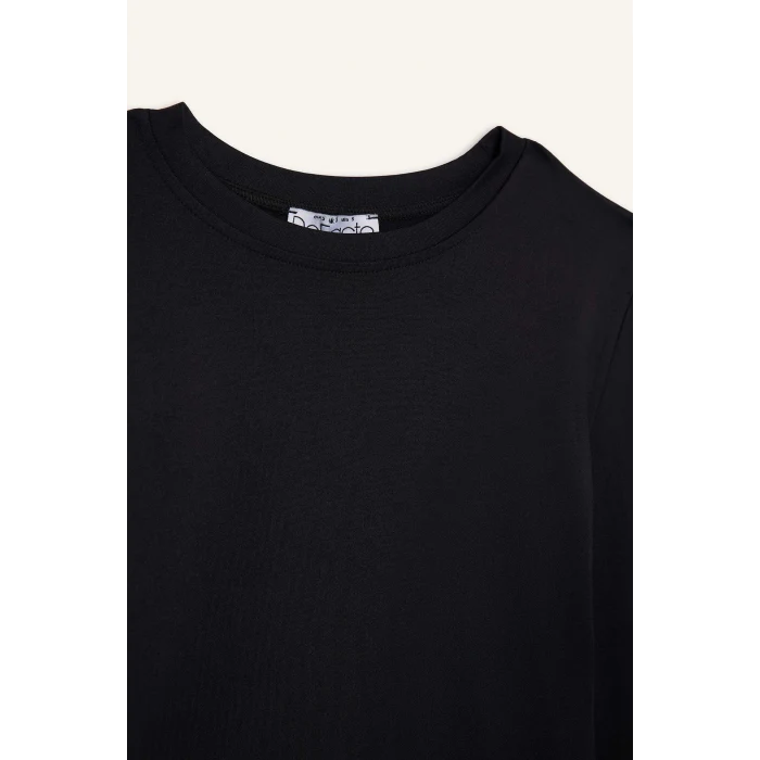 Defacto D0199 Siyah 	Fitted Vücuda Oturan Bisiklet Yaka Basic Düz Uzun Kollu Tişört