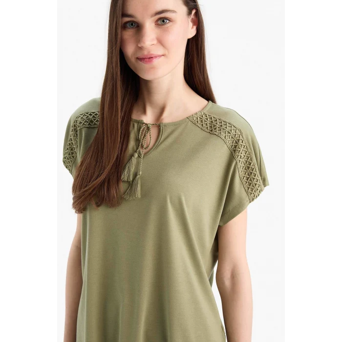 Defacto C1874 Haki Bisiklet Yaka Kısa Kollu Tişört