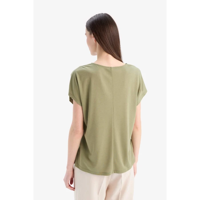 Defacto C1874 Haki Bisiklet Yaka Kısa Kollu Tişört