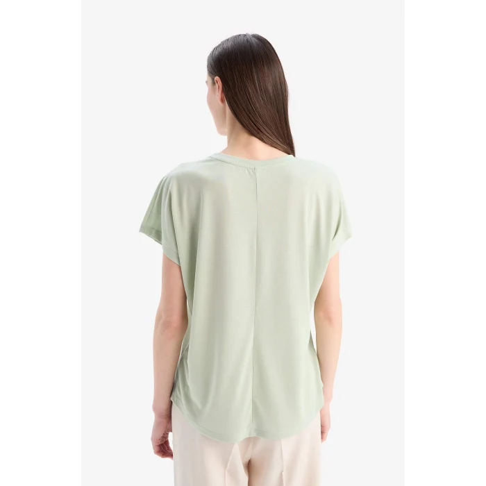 Defacto D8926 Yeşil  Bisiklet Yaka Baskılı Yarasa Kollu Tişört