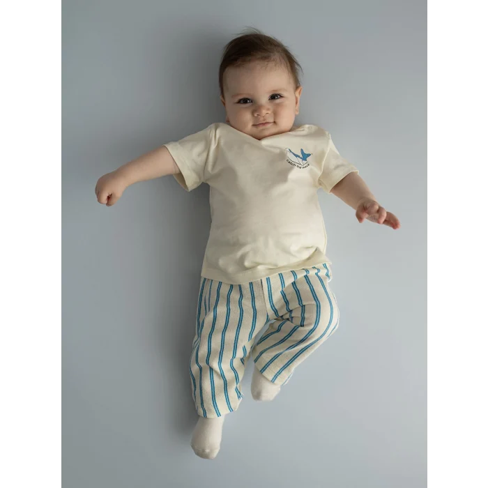 LCW baby Ekru Bisiklet Yaka Baskılı Erkek Bebek 3lü Takım