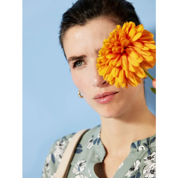 LCW Grace Yeşil Kaçık Yaka Desenli Uzun Kollu Kadın Bluz