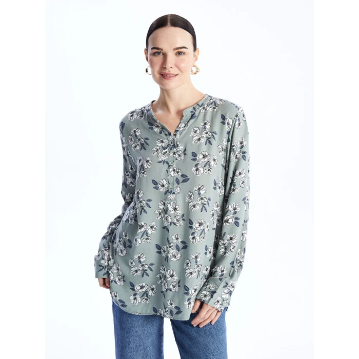 LCW Grace Yeşil Kaçık Yaka Desenli Uzun Kollu Kadın Bluz
