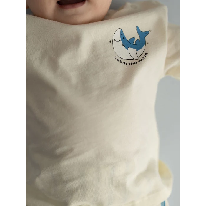 LCW baby Ekru Bisiklet Yaka Baskılı Erkek Bebek 3lü Takım