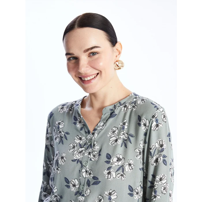 LCW Grace Yeşil Kaçık Yaka Desenli Uzun Kollu Kadın Bluz