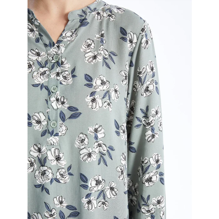 LCW Grace Yeşil Kaçık Yaka Desenli Uzun Kollu Kadın Bluz