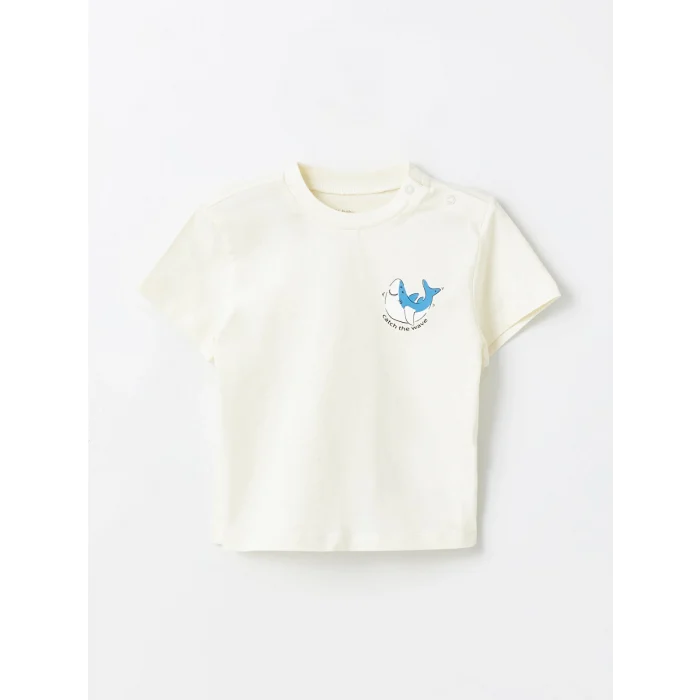 LCW baby Ekru Bisiklet Yaka Baskılı Erkek Bebek 3lü Takım