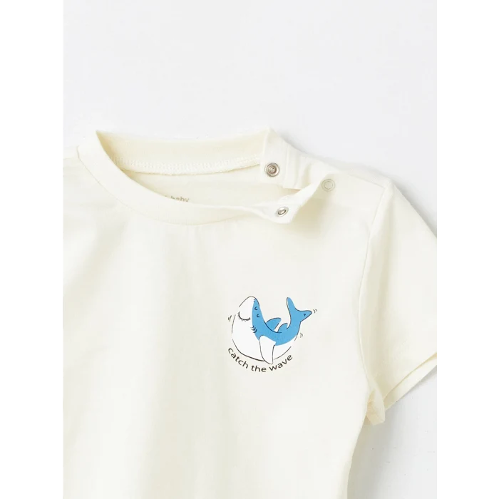 LCW baby Ekru Bisiklet Yaka Baskılı Erkek Bebek 3lü Takım