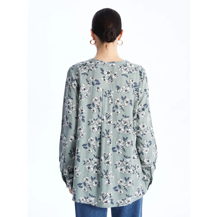 LCW Grace Yeşil Kaçık Yaka Desenli Uzun Kollu Kadın Bluz