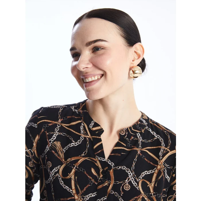 LCW Grace Siyah Kaçık Yaka Desenli Uzun Kollu Kadın Bluz