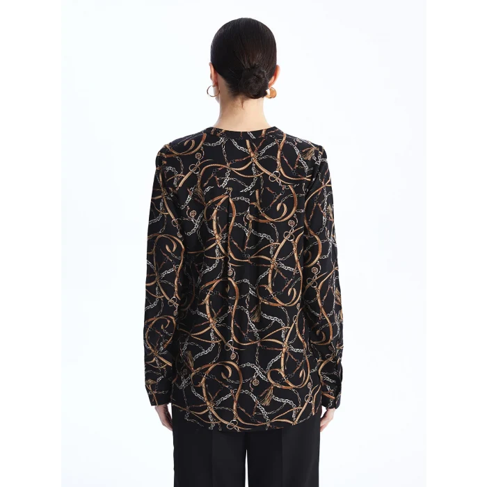 LCW Grace Siyah Kaçık Yaka Desenli Uzun Kollu Kadın Bluz