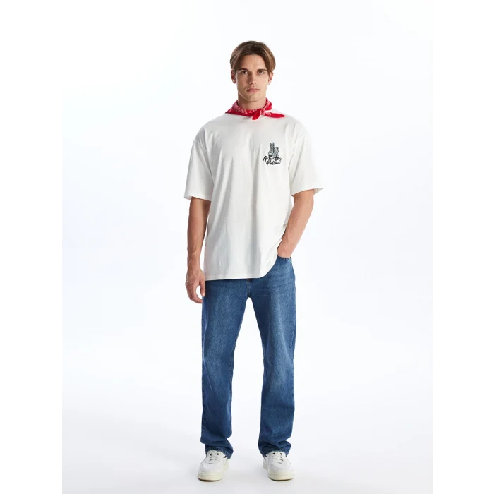 XSIDE Ekru Bisiklet Yaka Kısa Kollu Baskılı Penye Erkek Tişört