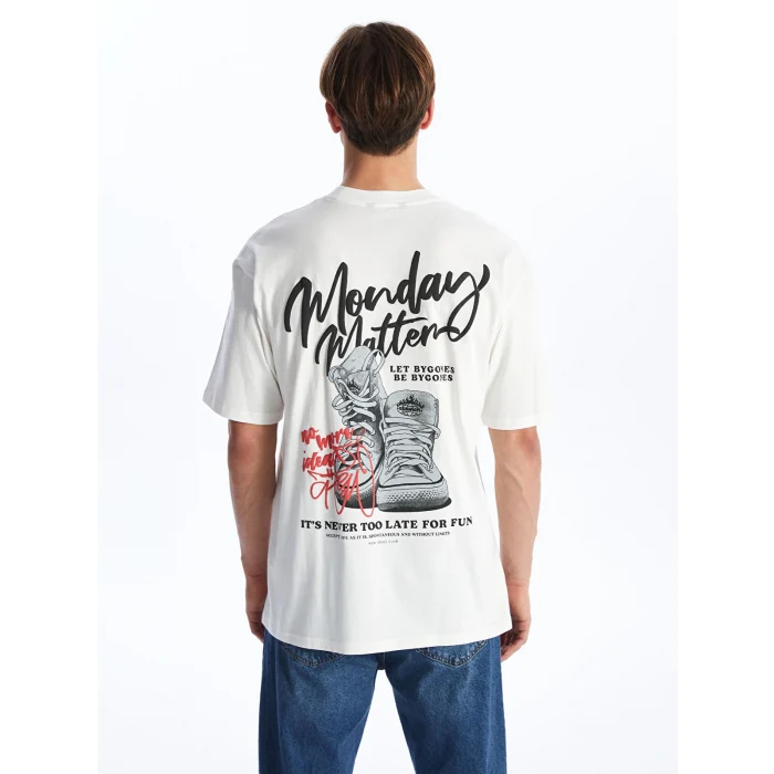 XSIDE Ekru Bisiklet Yaka Kısa Kollu Baskılı Penye Erkek Tişört