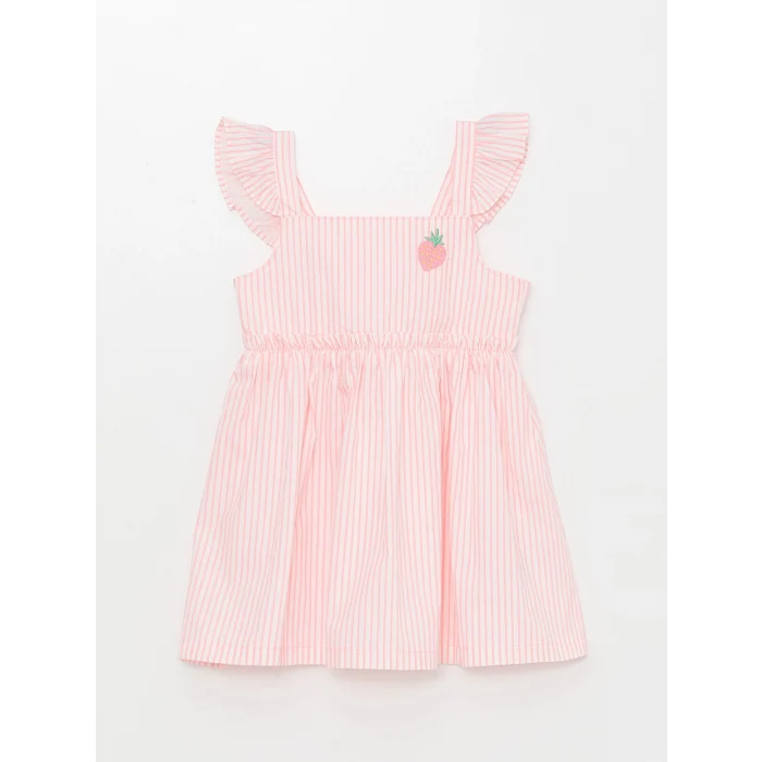 LCW Kids Pembe Kare Yaka Kolsuz Baskılı Kız Bebek Elbise