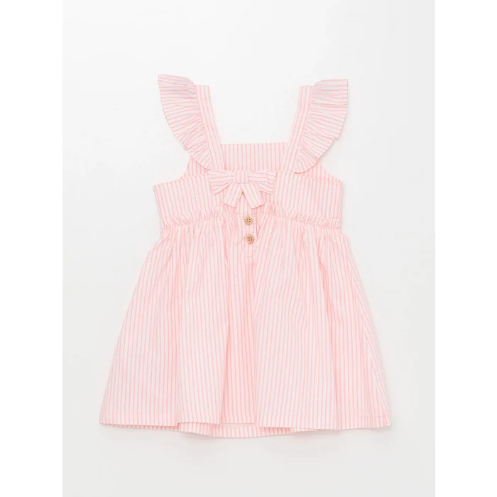 LCW Kids Pembe Kare Yaka Kolsuz Baskılı Kız Bebek Elbise
