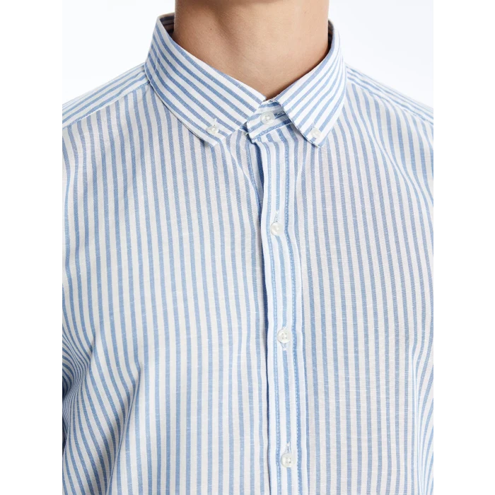 SOUTHBLUE Mavi Slim Fit Uzun Kollu Çizgili Poplin Erkek Gömlek