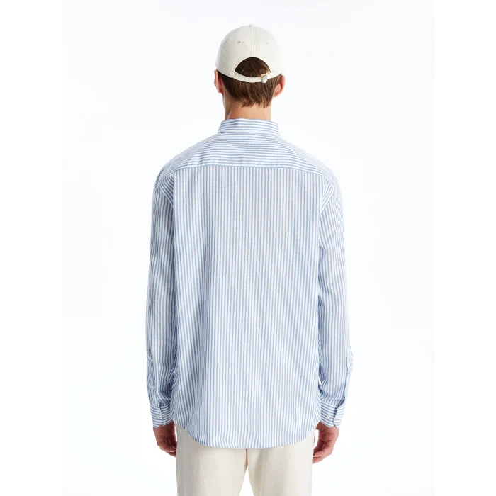 SOUTHBLUE Mavi Slim Fit Uzun Kollu Çizgili Poplin Erkek Gömlek