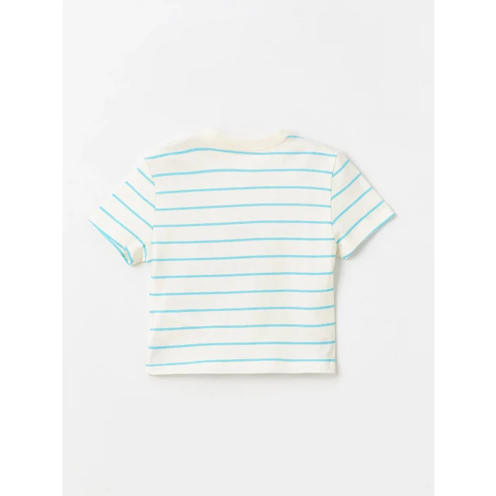 LCW baby Ekru Bisiklet Yaka Kısa Kollu Çizgili Erkek Bebek Tişört ve Şort 2li Takım