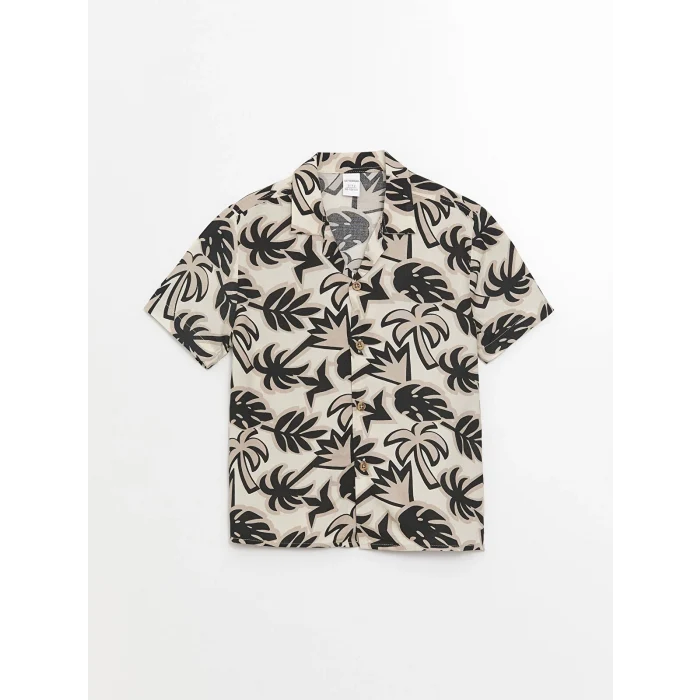 LCW Kids Ekru Resort Yaka Kısa Kollu Baskılı Erkek Bebek Gömlek