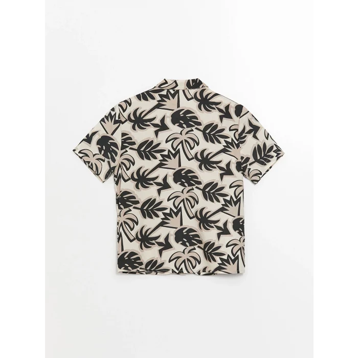 LCW Kids Ekru Resort Yaka Kısa Kollu Baskılı Erkek Bebek Gömlek