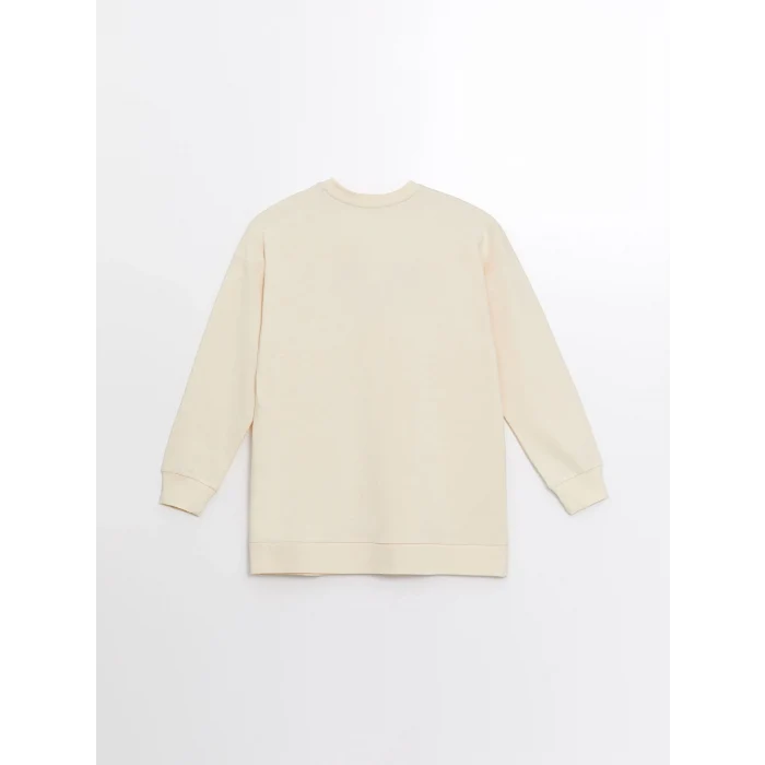 LCW Modest Bej Bisiklet Yaka Nakışlı Kadın Sweatshirt Tunik