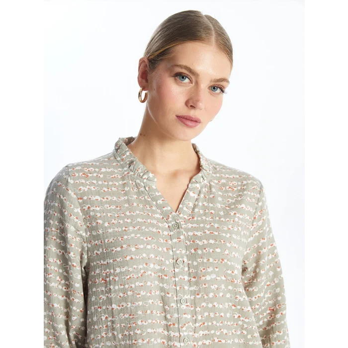 LCW Grace Bej Kaçık Yaka Desenli Kadın Bluz