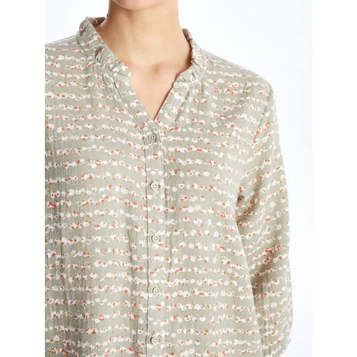 LCW Grace Bej Kaçık Yaka Desenli Kadın Bluz