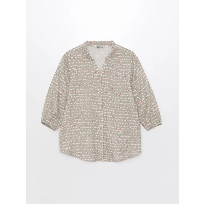 LCW Grace Bej Kaçık Yaka Desenli Kadın Bluz