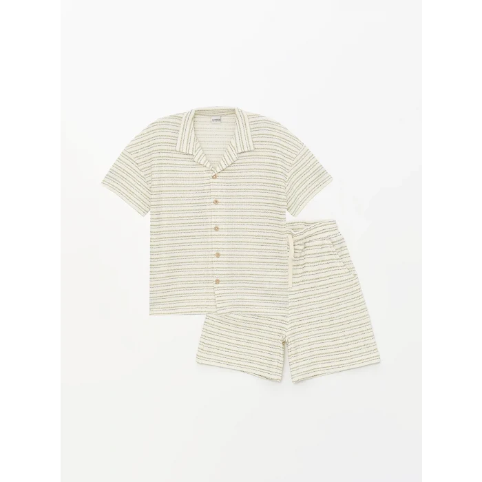 LCW Kids Yeşil Çizgili Kısa Kollu Erkek Çocuk Gömlek ve Şort