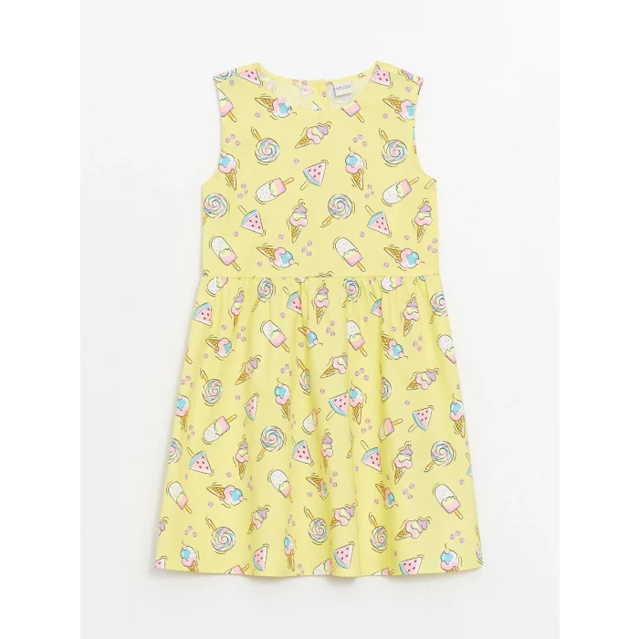 LCW Kids Sari Bisiklet Yaka Desenli Kız Çocuk Elbise