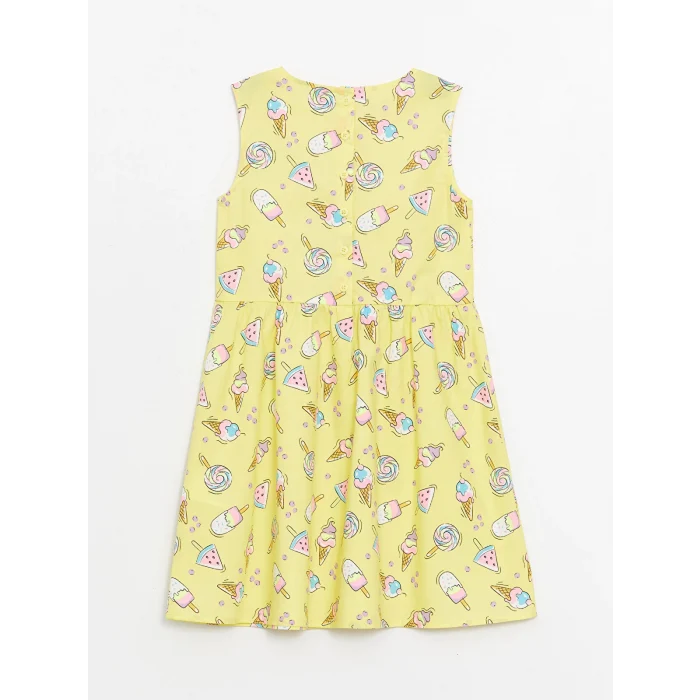LCW Kids Sari Bisiklet Yaka Desenli Kız Çocuk Elbise