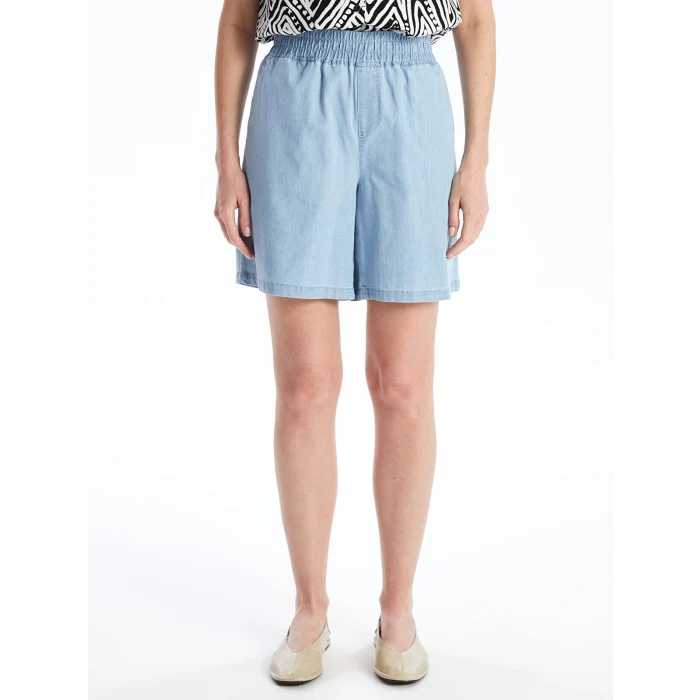 LCWAIKIKI Classic Bej Kadın Beli Lastikli Düz Jean Şort