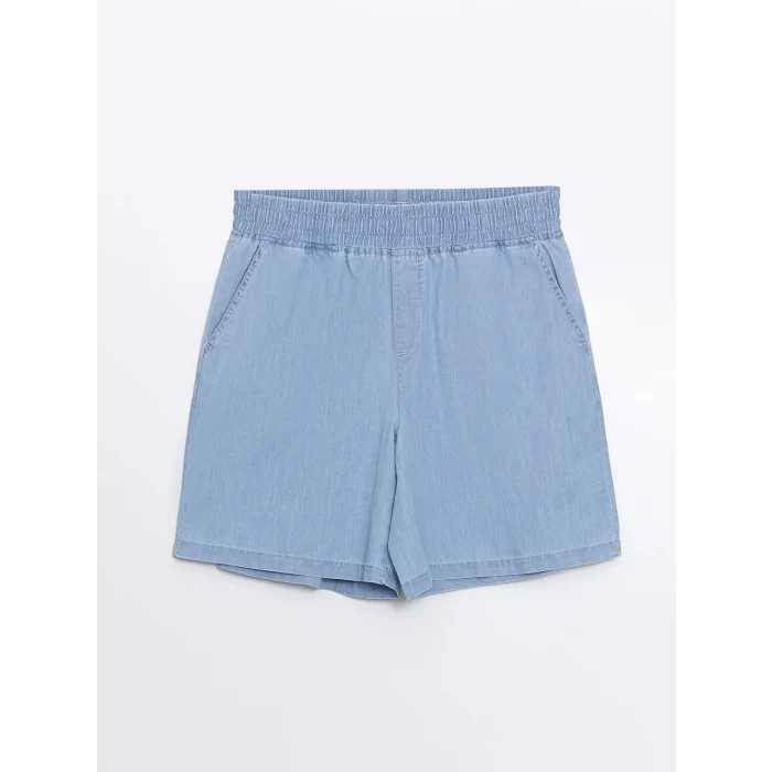 LCWAIKIKI Classic Bej Kadın Beli Lastikli Düz Jean Şort