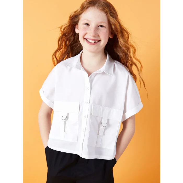 LCW Kids Beyaz Basic Kısa Kollu Kız Çocuk Crop Gömlek